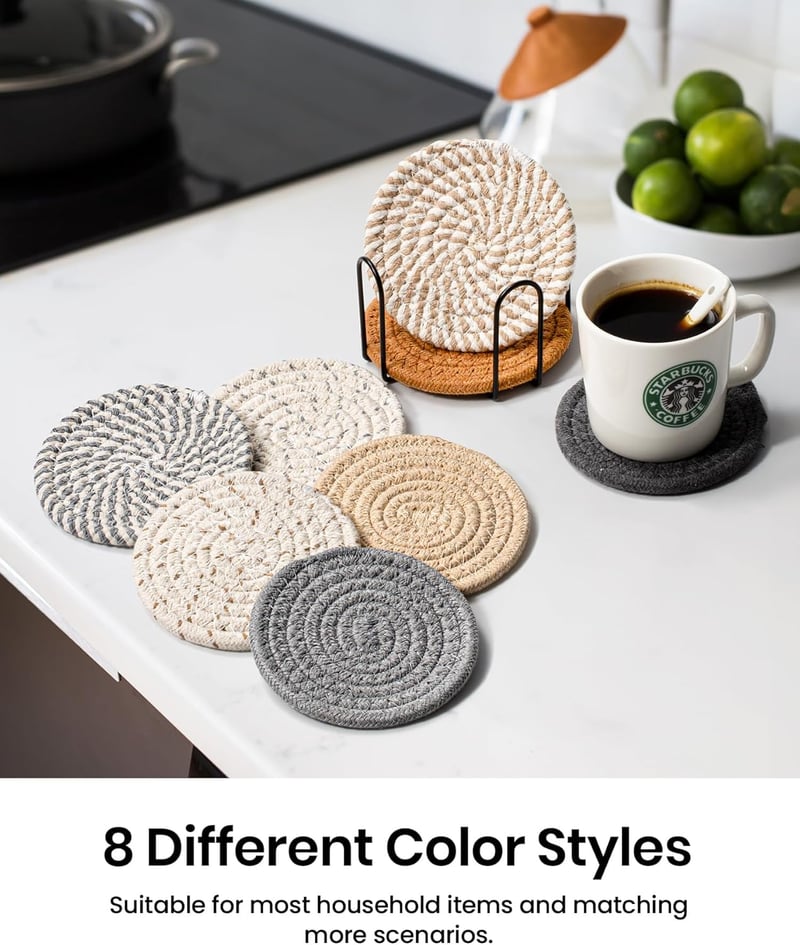 Housewarming Cotton Drink Coasters Set, 8 Colors