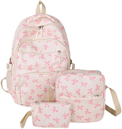 Kawaii Pink Bow Backpack Set – Cute Aesthetic Daypack