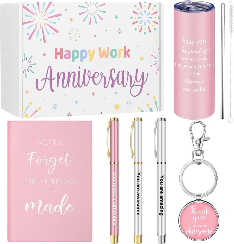 Work Anniversary Gift Box with Tumbler, Notebook, Pens & Keychain