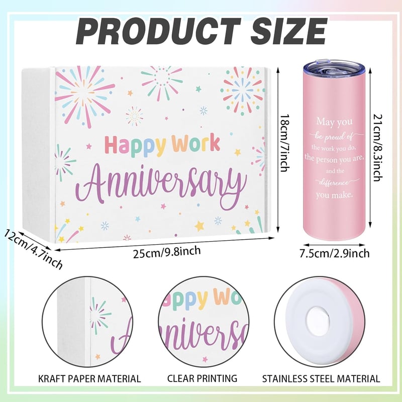 Work Anniversary Gift Box with Tumbler, Notebook, Pens & Keychain