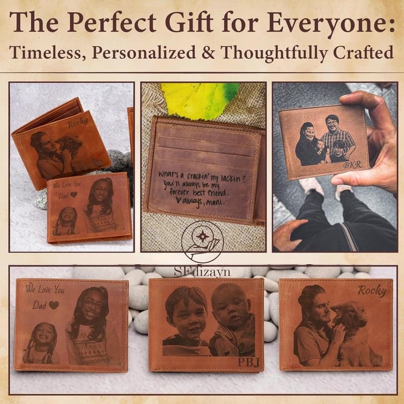 Personalized Men's Leather Wallet - Engraved Photo & Name