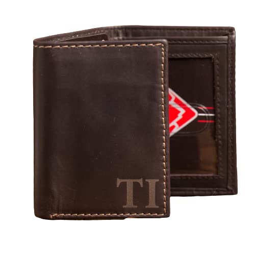 Men's Genuine Leather Tri-Fold Wallet with Monogram - Brown