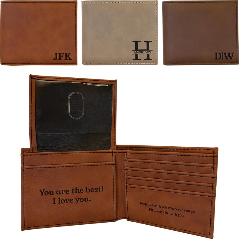 Graduation Gift Men's Personalized Leather Wallet - Slim, Engraved