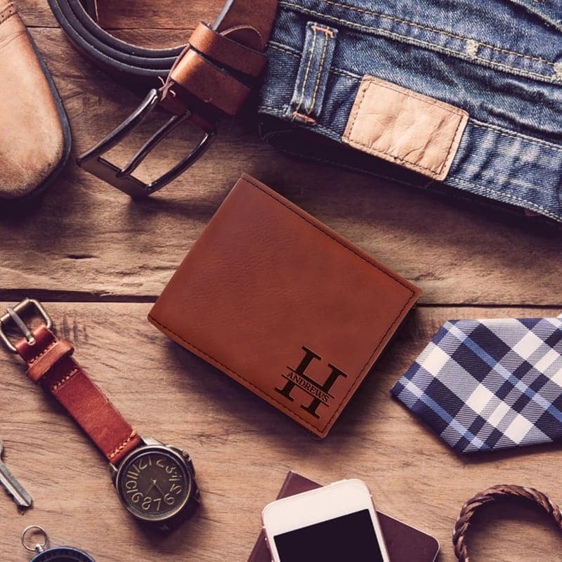 Graduation Gift Men's Personalized Leather Wallet - Slim, Engraved