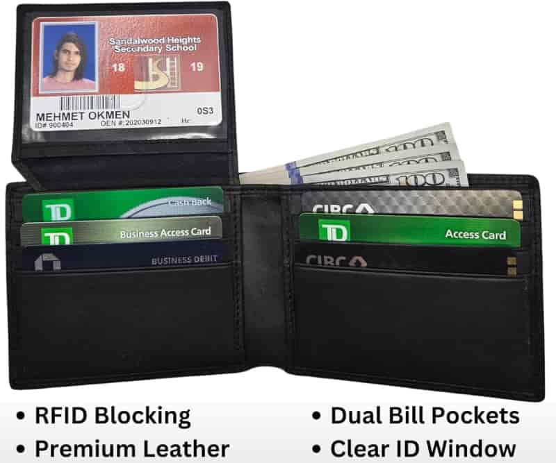 Personalized RFID Leather Bifold Wallet for Men with Gift Box