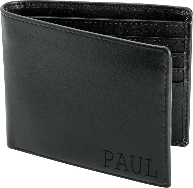 Personalized Men's Leather Wallet with RFID Blocking, Black