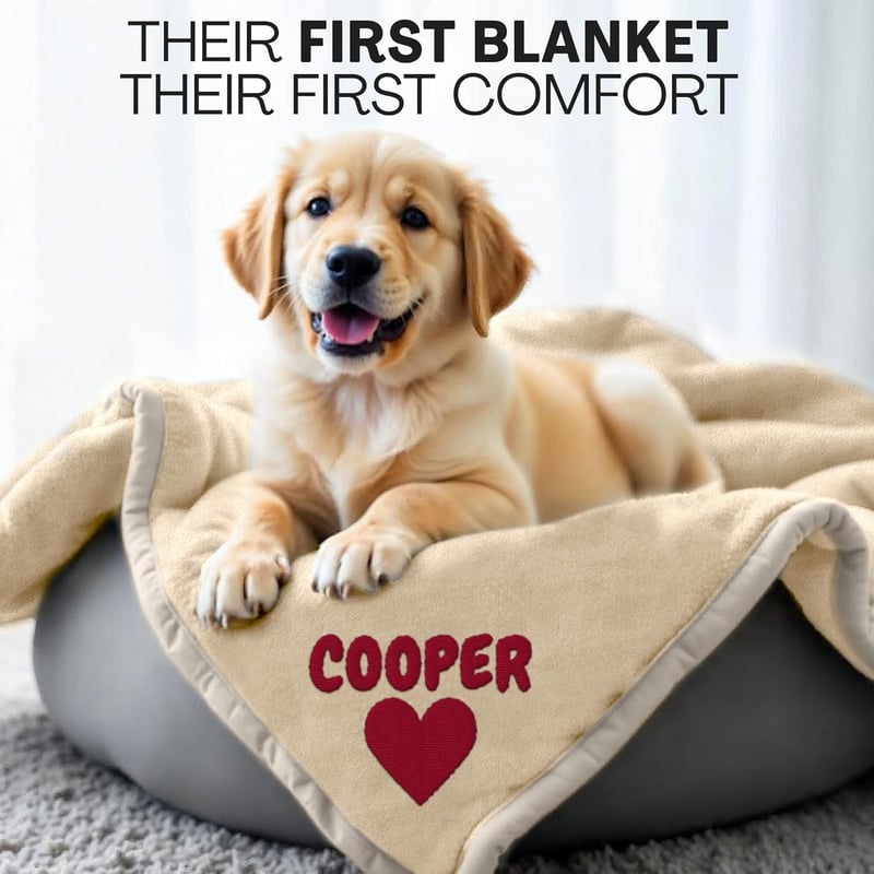 New Puppy Keepsake Blanket - Custom Embroidered Cream