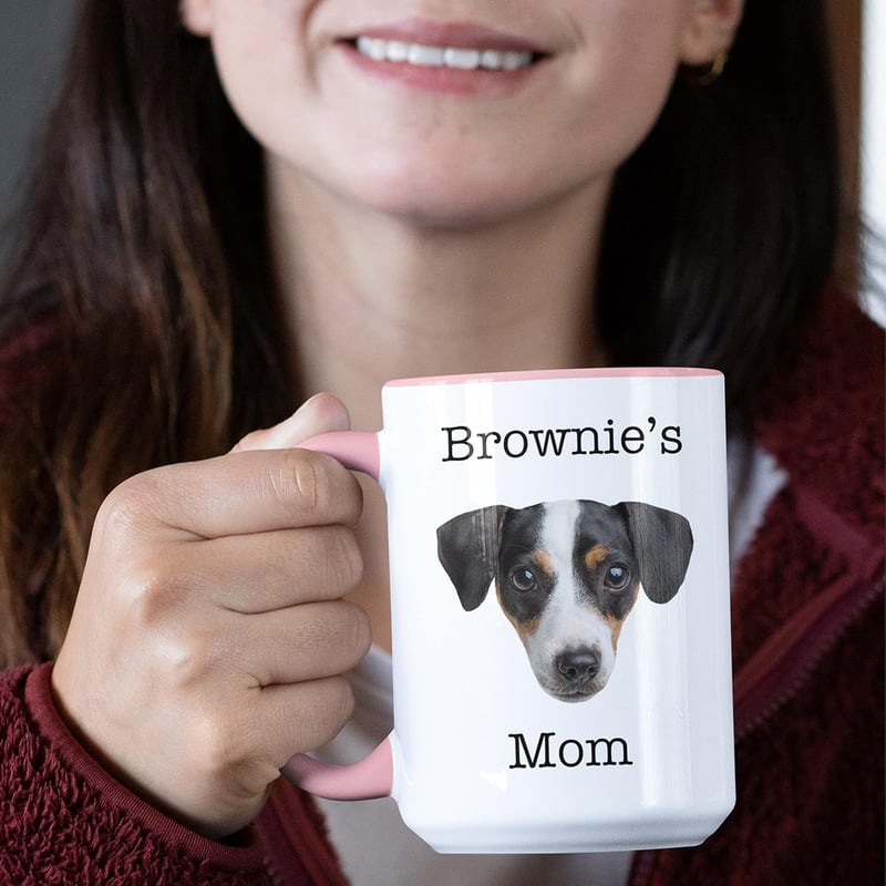 Dog Mom Mug with Pet Photo, Personalized 9 Colors, 11/15 Oz