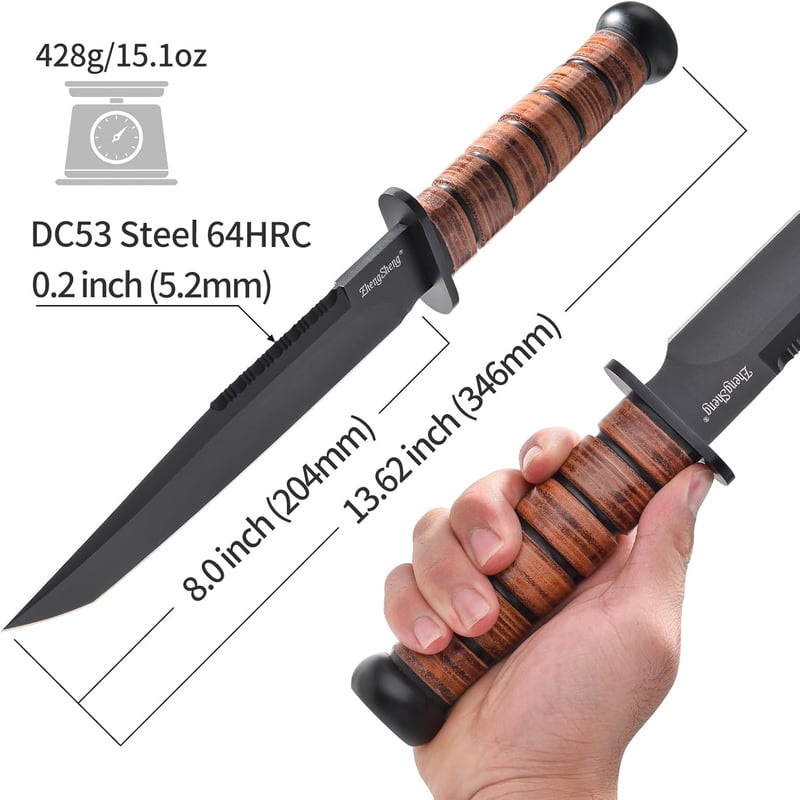 Black Titanium DC53 Fixed Blade Knife with Sheath