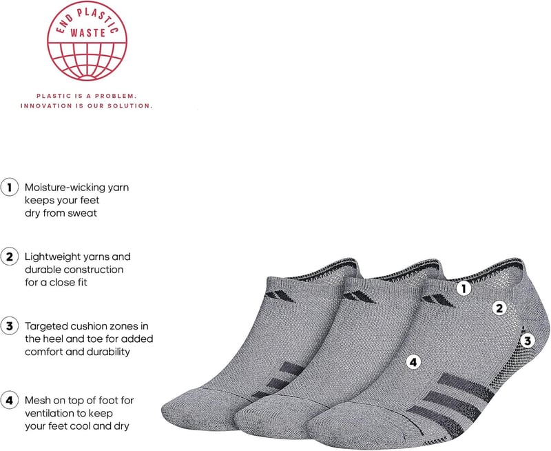 adidas Men's Superlite Stripe No-Show Socks Trio