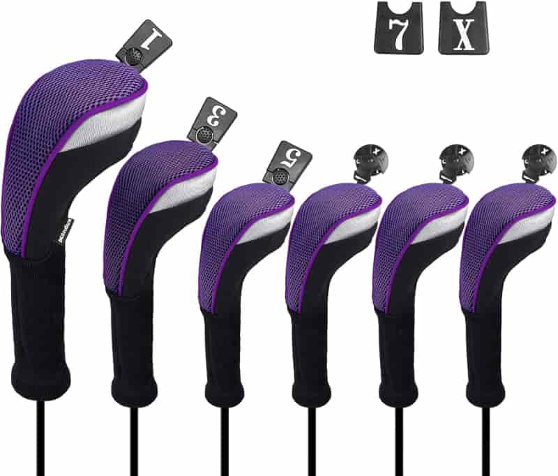Golf Club Head Covers Set – 6pcs Woods & Hybrids Long Neck