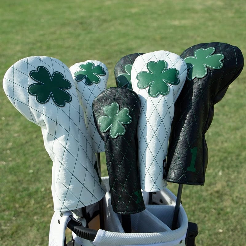 Golf Headcovers: Leather Clover Pattern with Number Tags