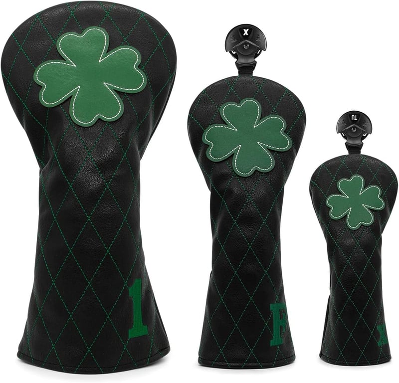 Golf Headcovers: Leather Clover Pattern with Number Tags