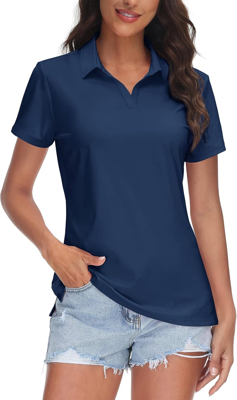 Women's UPF 50+ Quick-Dry Golf Polo Shirt with V-Neck Collar