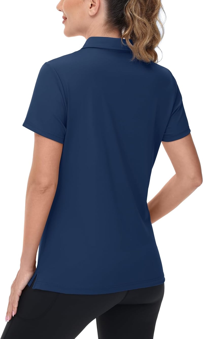 Women's UPF 50+ Quick-Dry Golf Polo Shirt with V-Neck Collar