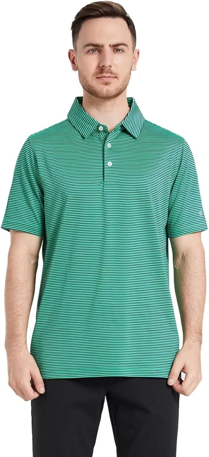 Men's Moisture-Wicking Striped Golf Polo Shirt
