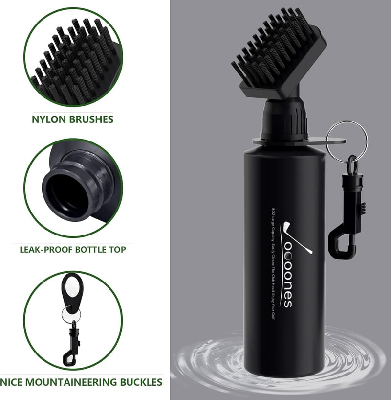 Golf Club Cleaning Brush with Water Bottle and Clip - Gift Idea