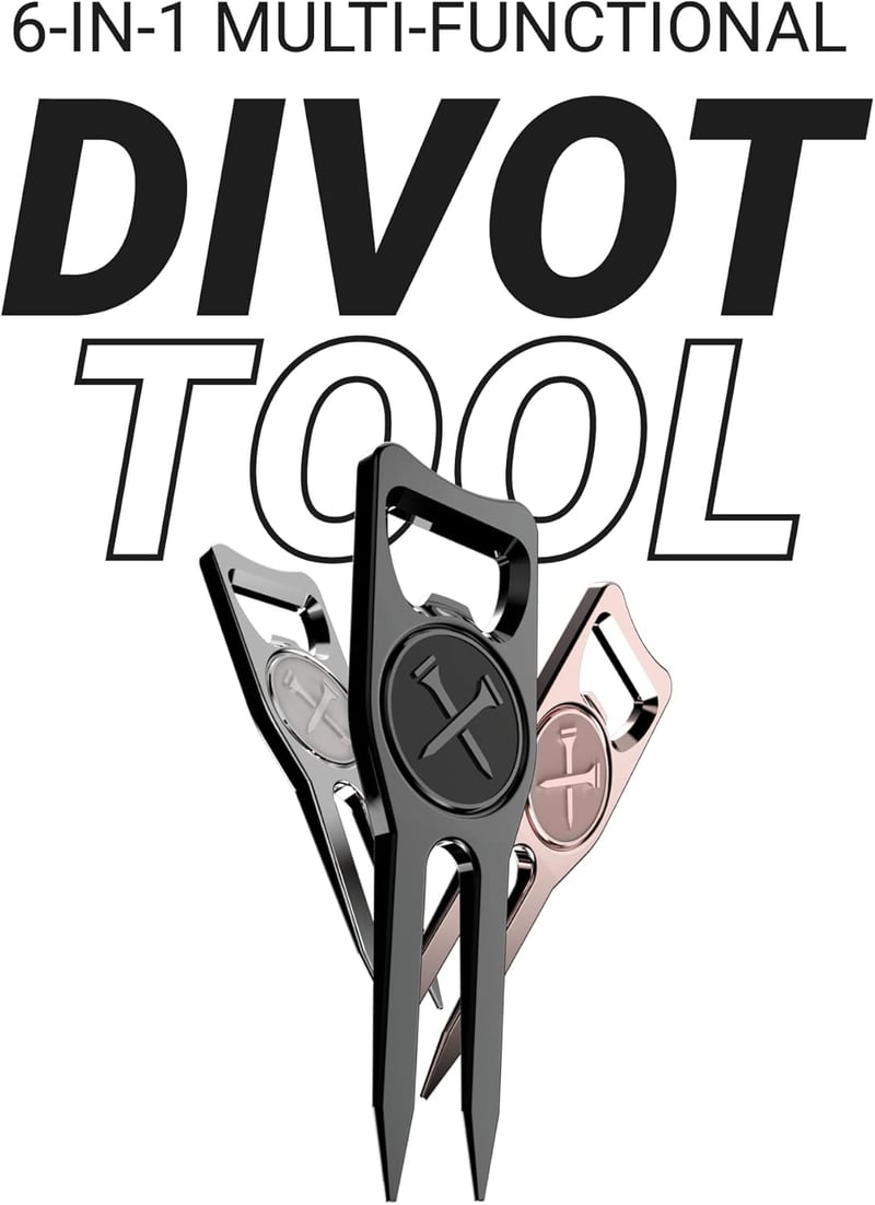 6-in-1 Golf Divot Tool & Ball Marker for Green, Black