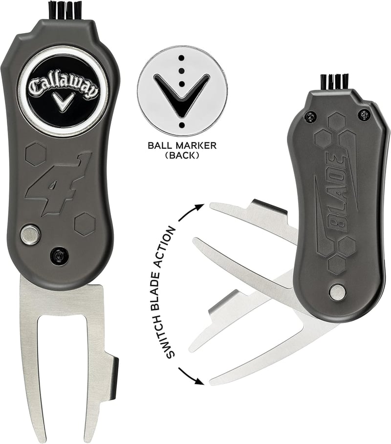 Golf Divot Tool with Black Switchblade & 4 Functions