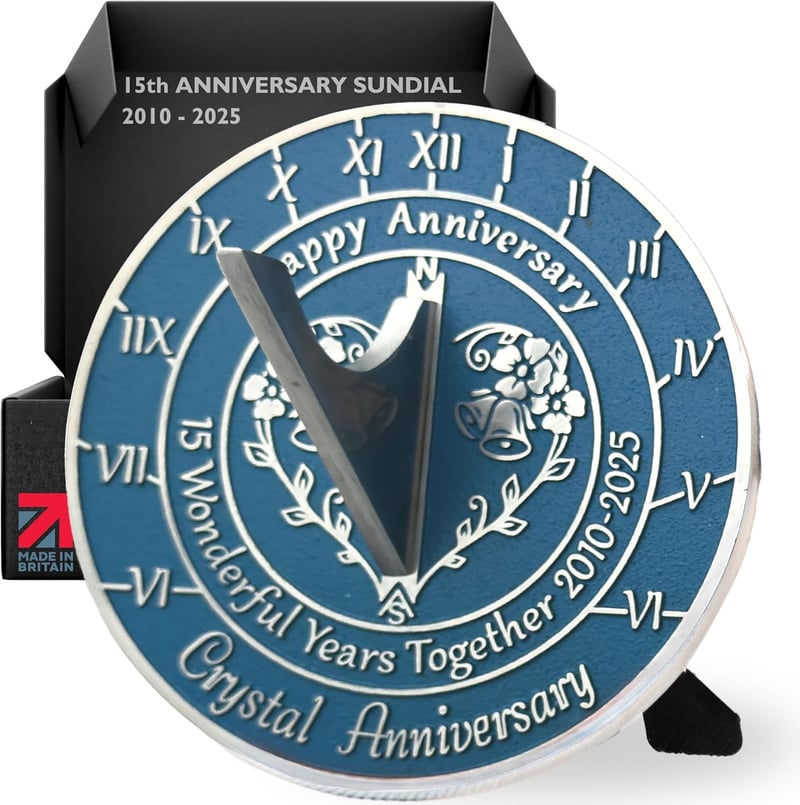 15th Anniversary Crystal Sundial, Recycled Metal, Handmade
