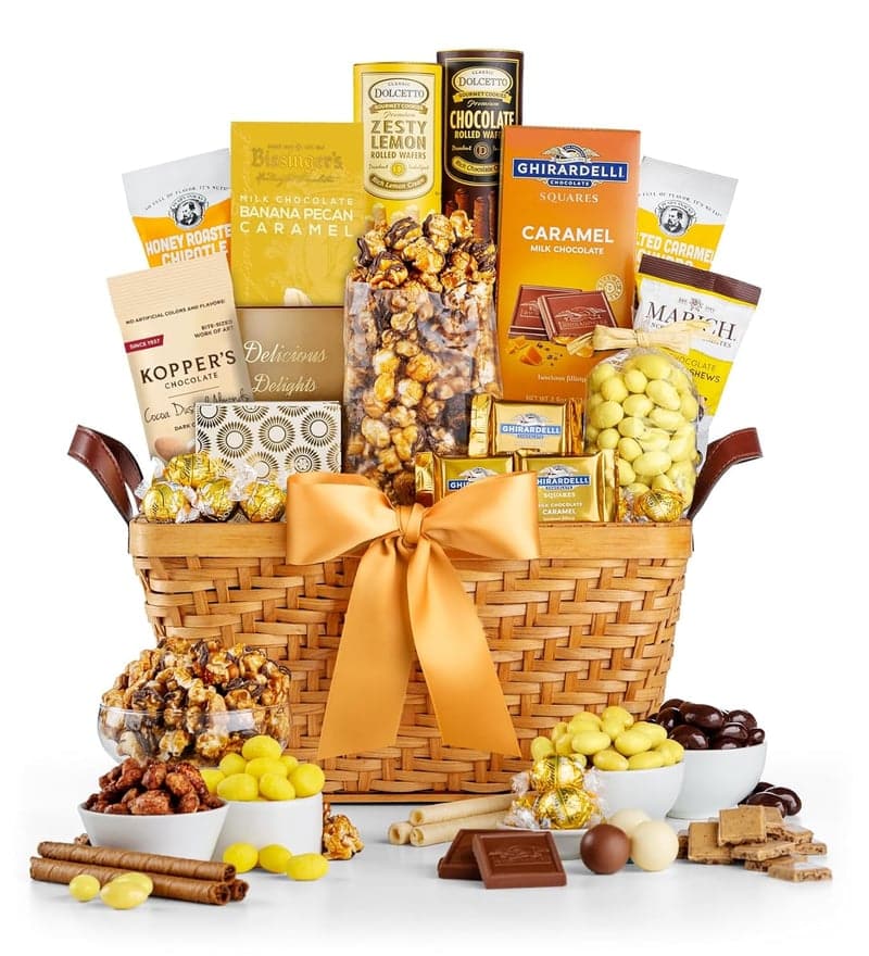 Gold-Themed Gourmet Gift Basket for Special Occasions