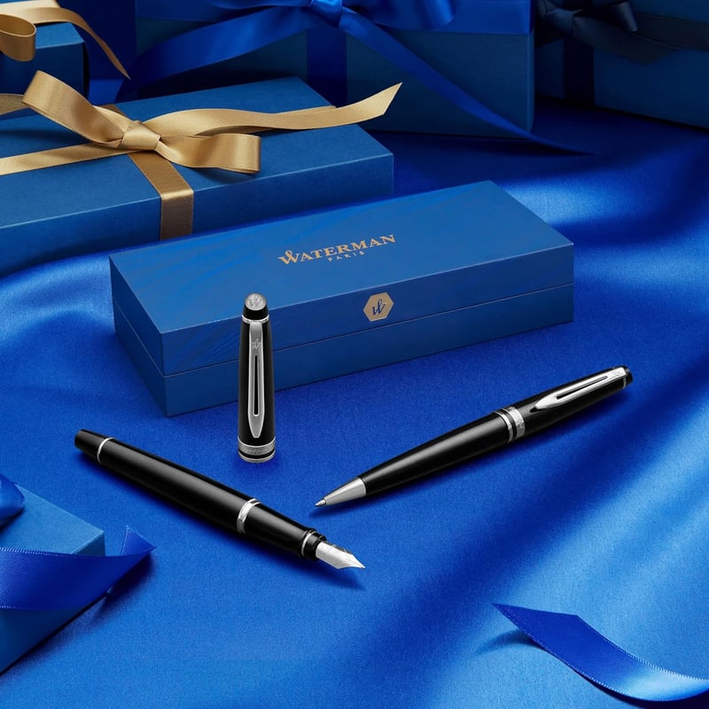 Luxury Ballpoint Pen, Black Chrome, Medium Tip, Gift Box Included