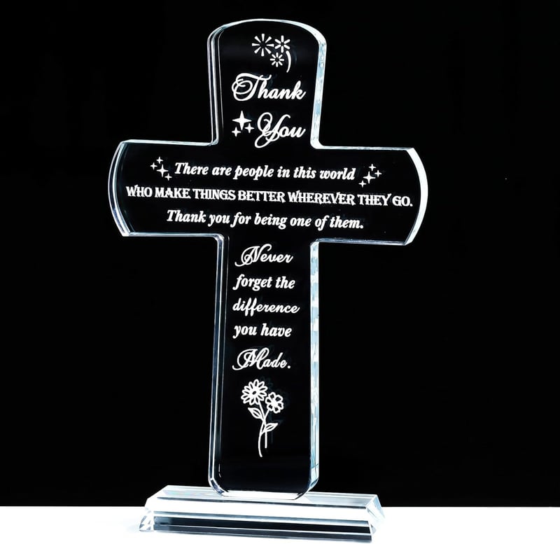 Thank You Crystal Cross Plaque - Inspirational Gift for Women & Men