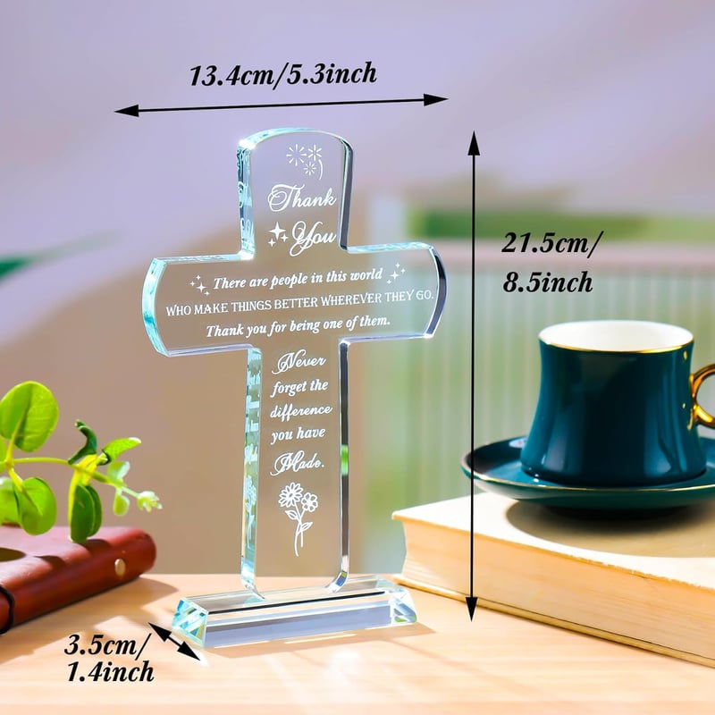 Thank You Crystal Cross Plaque - Inspirational Gift for Women & Men