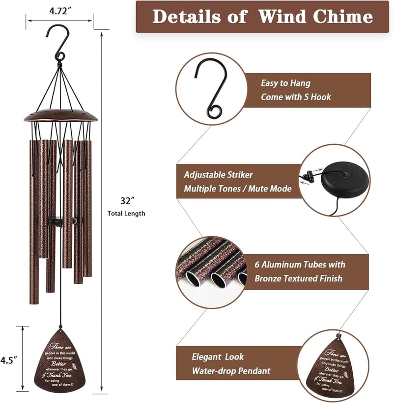 Thanksgiving Appreciation Wind Chimes Gift for Women and Men