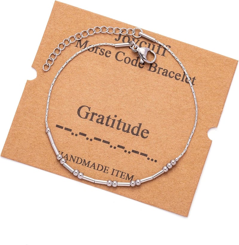 Morse Code Bracelet Silver Beads Gift for Women