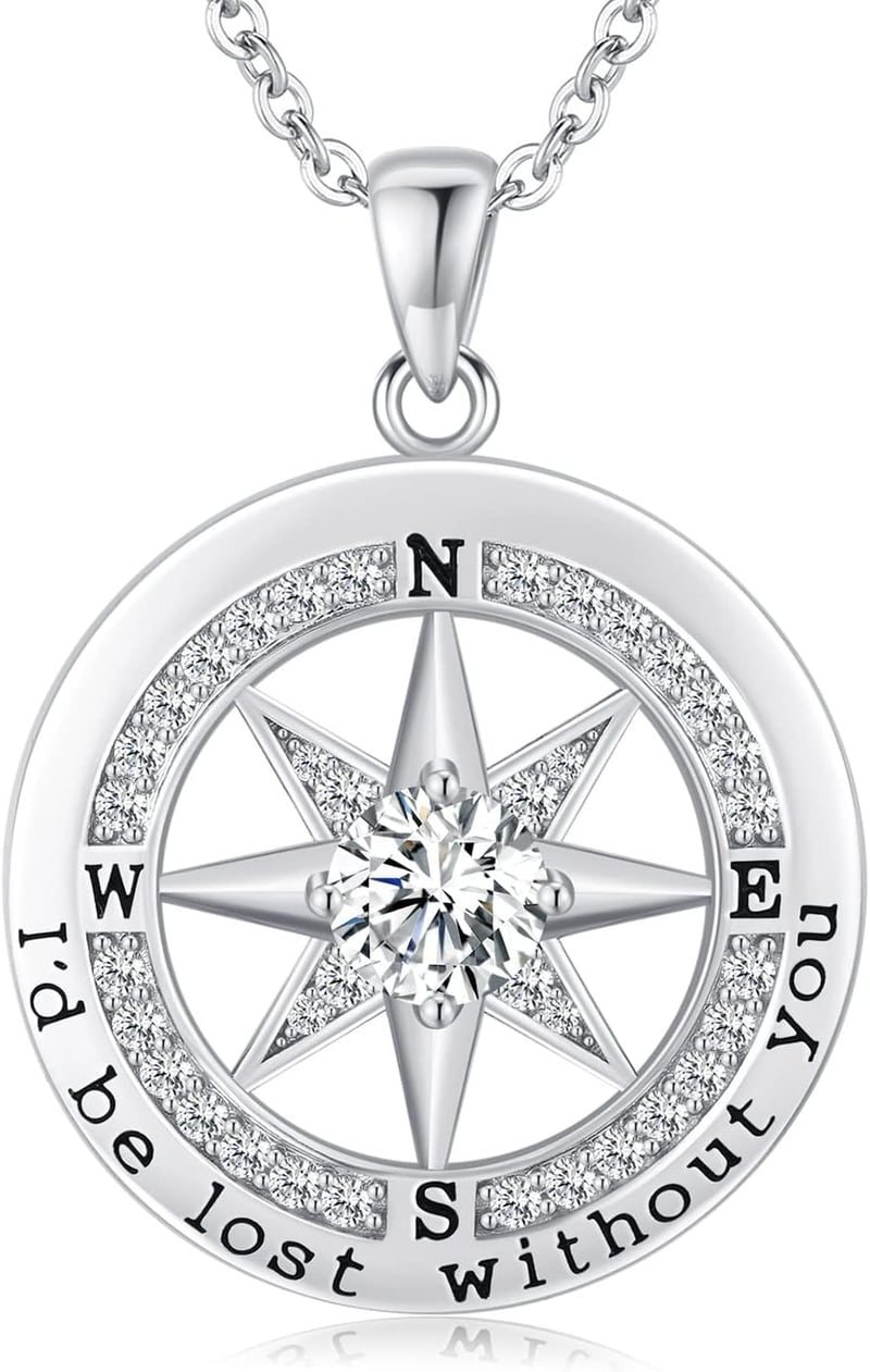 Anniversary Compass Necklace, Sterling Silver & 18K Gold