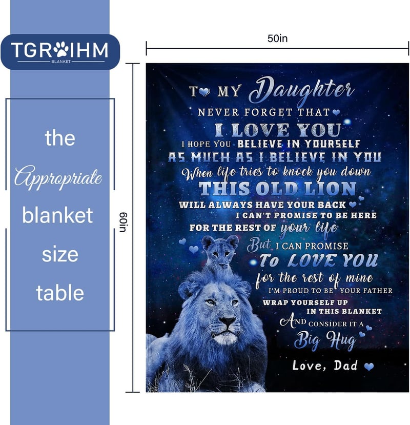 Daughter Gift from Dad – Blue Lion Flannel Blanket, 50