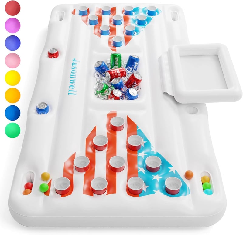 Beer Pong Pool Float with Cooler and Balls - 6-Foot Inflatable Raft