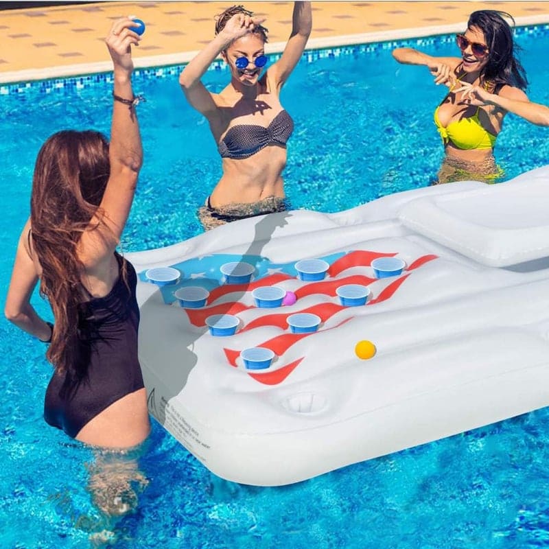 Beer Pong Pool Float with Cooler and Balls - 6-Foot Inflatable Raft
