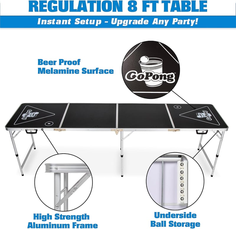 8-Foot Portable Beer Pong Table - Tailgate & Custom Designs