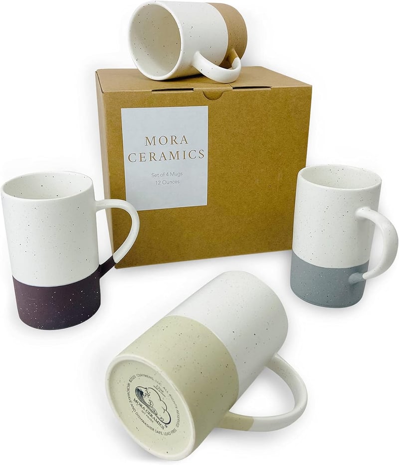 Rustic Ceramic Coffee Mug Set, 12oz, Microwave Safe, 4-Pack