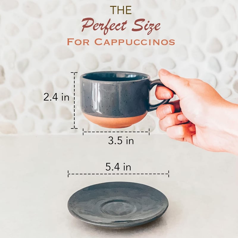 8oz Ceramic Cappuccino Mug Set with Saucers, Microwave Safe