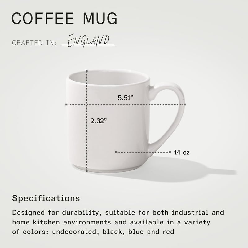 White Porcelain Coffee Mug Set, 12 oz, Dishwasher Safe