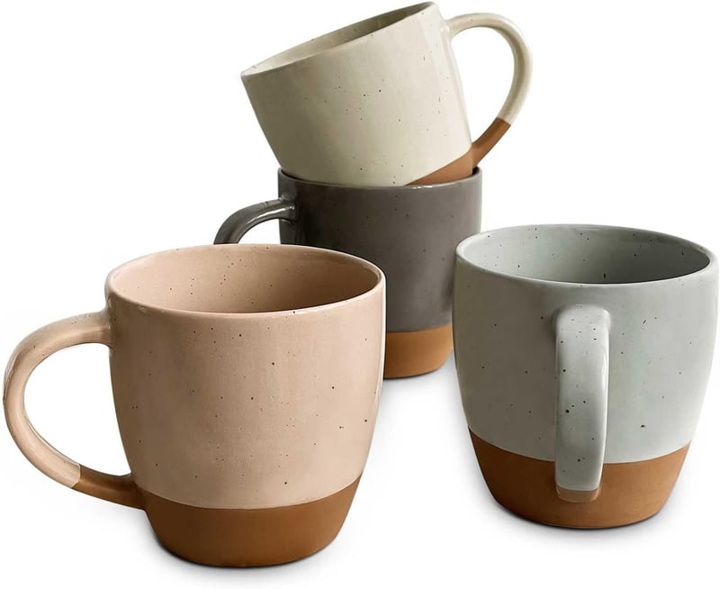 Large Ceramic Latte Mug Set, 16oz, Microwave Safe - Neutral Tones