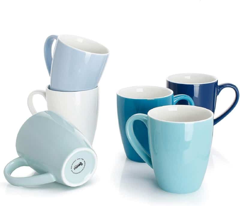16 oz Porcelain Coffee Mugs Set, Multicolor, Set of 6