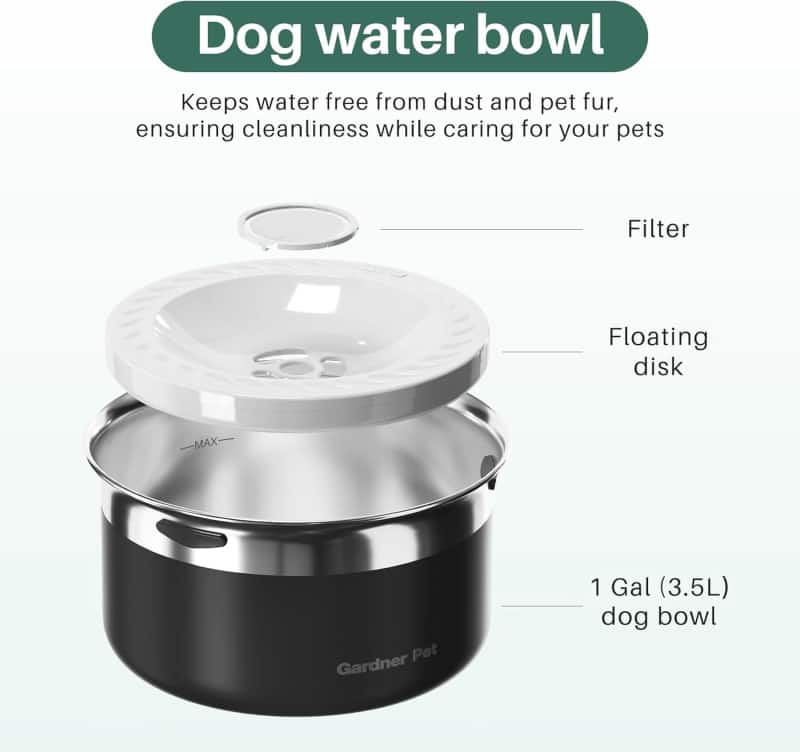 No-Spill 1-Gallon Stainless Steel Dog Water Bowl (Black)