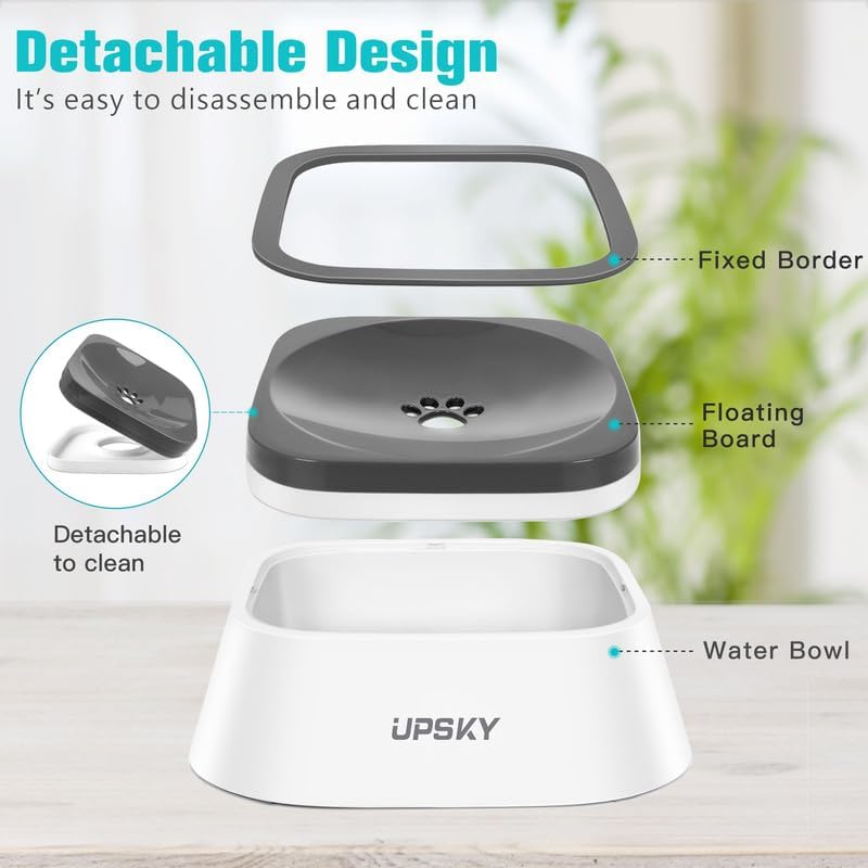 No-Spill Pet Water Bowl, 35oz Slow Feeder for Dogs & Cats