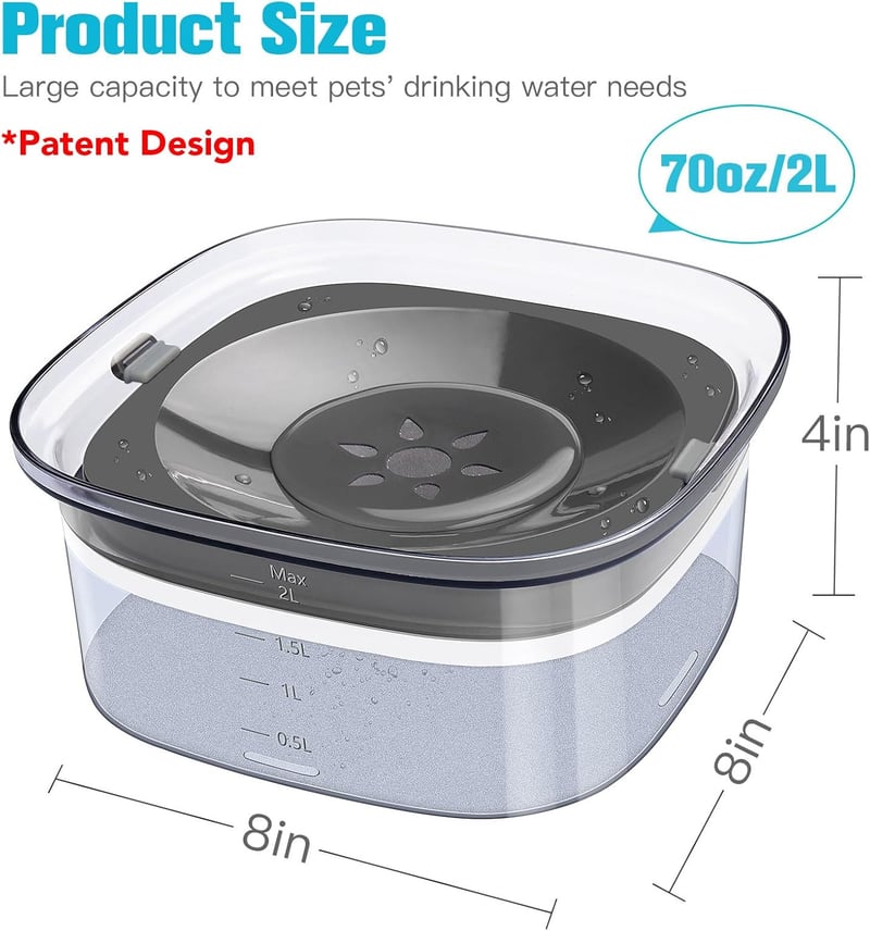 Large No-Spill Dog Water Bowl, 70oz Spill-Proof Slow Feeder