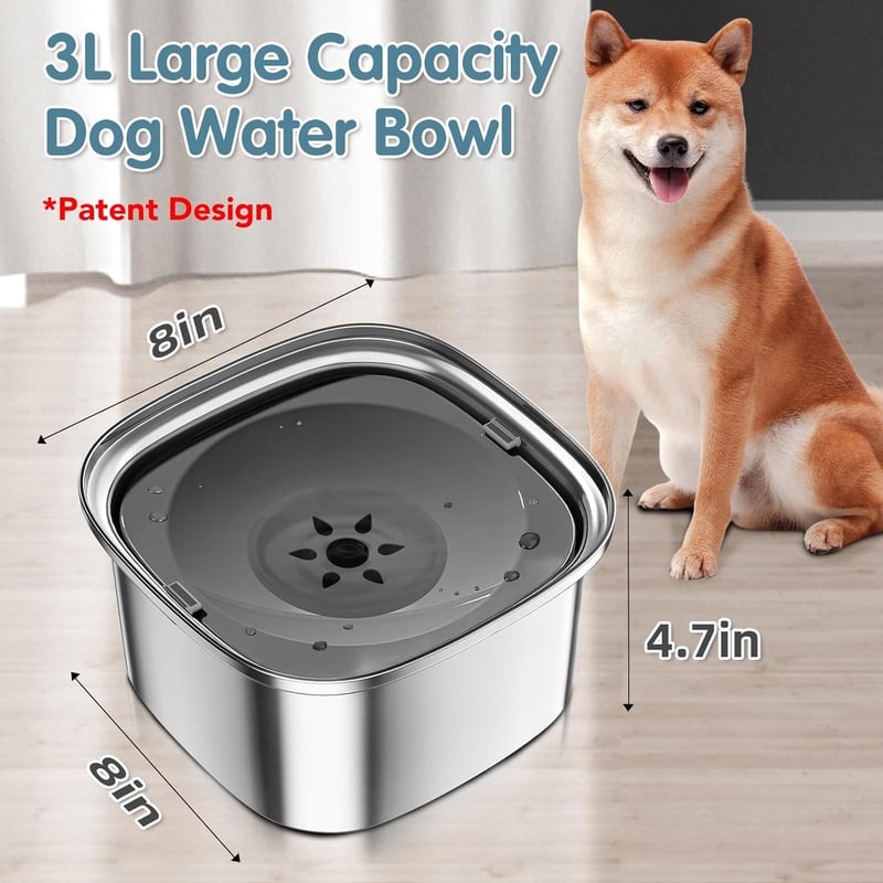 No-Spill 3L Stainless Steel Dog Water Bowl for Travel