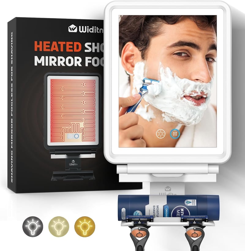 Fogless Heated Shower Mirror with Shaving Setup