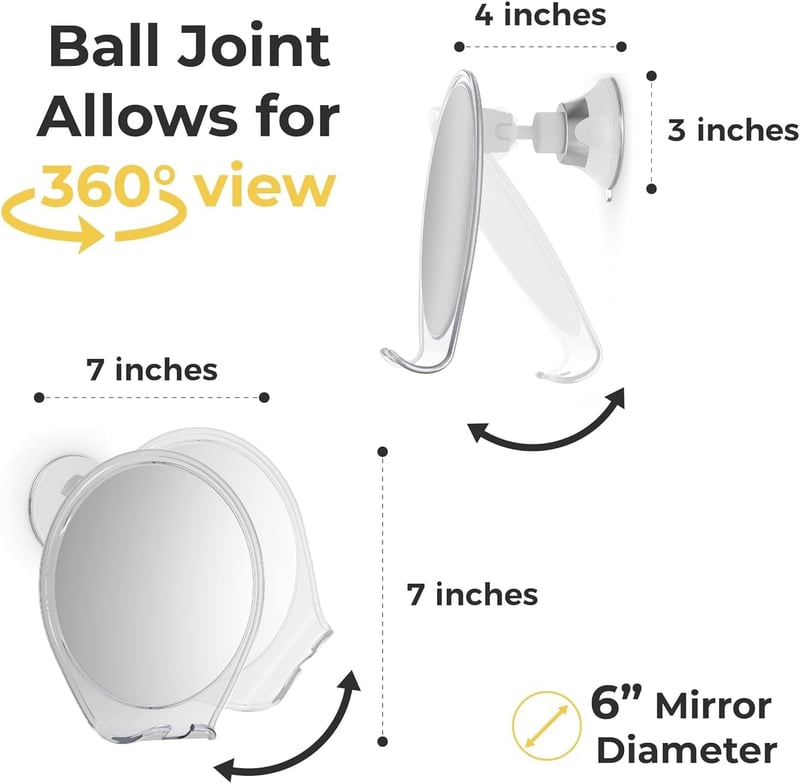 Fogless Shower Mirror with Suction & Swivel (White)