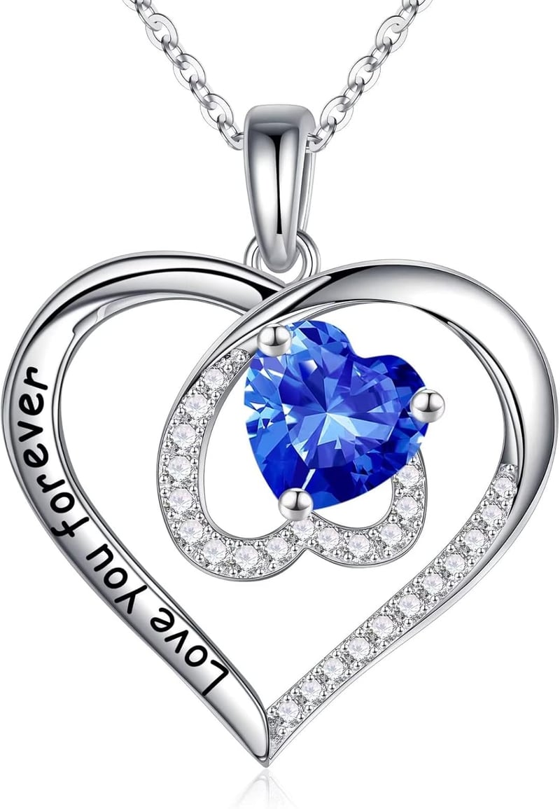 Mother's Day Birthstone Heart Necklace, 925 Sterling Silver