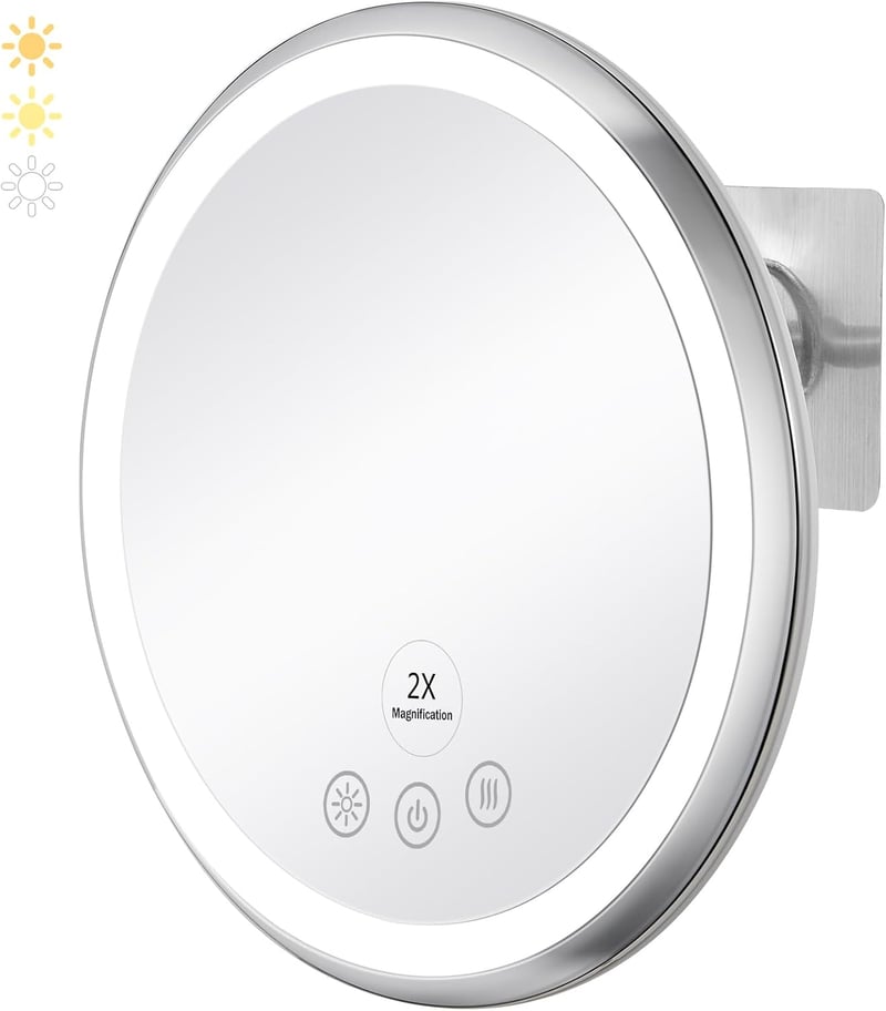 Fogless Heated Shaving Mirror, Dimmable Light, Wall Mount