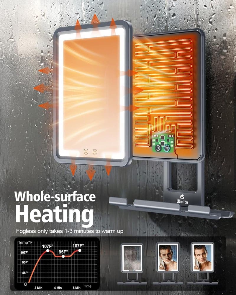 Fogless Lighted Shaving Mirror with Razor Stand for Men