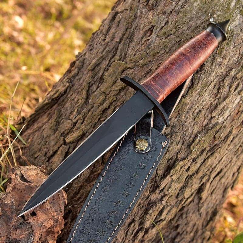 Sykes Fairbairn WWII Military Knife with Leather Sheath